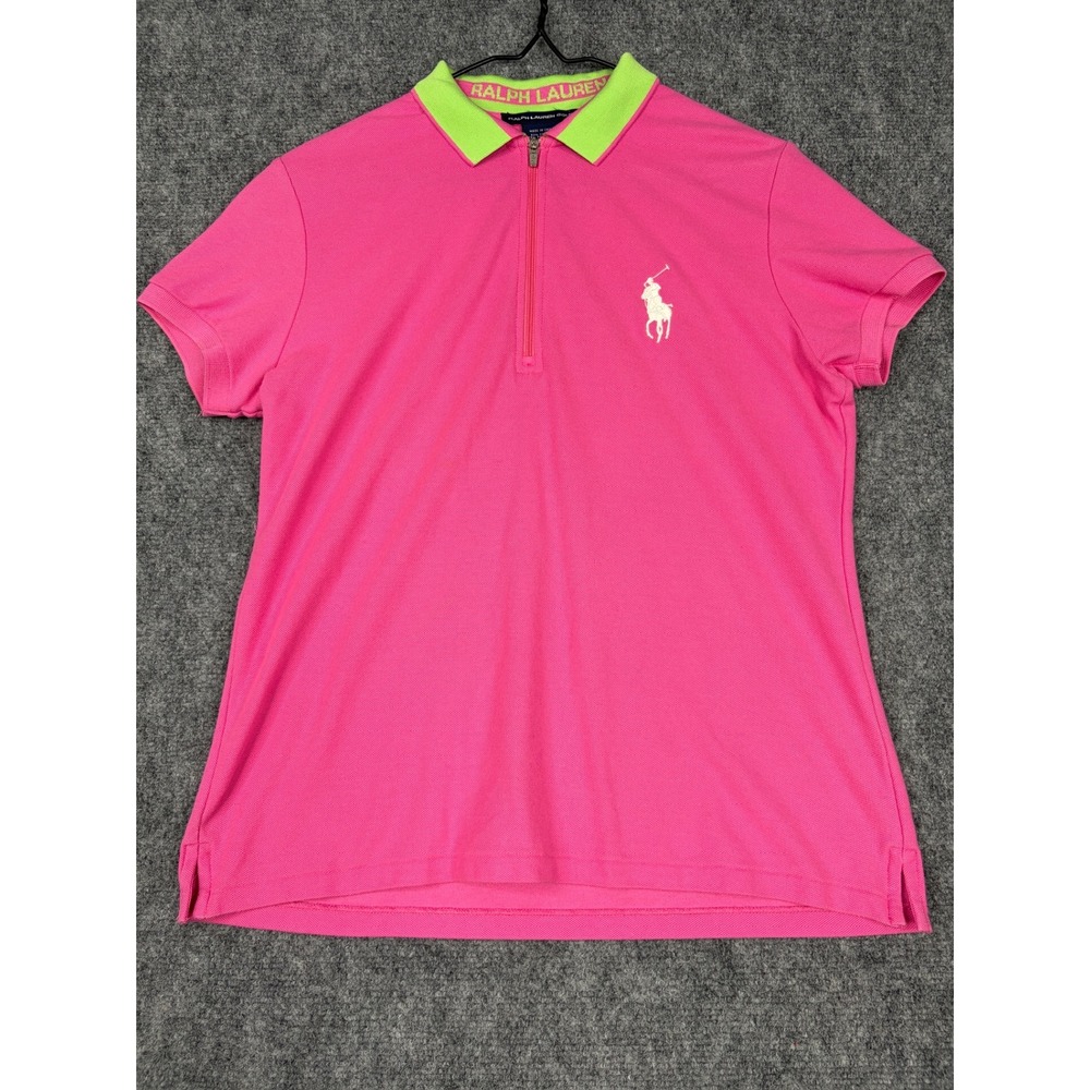 Ralph Lauren Golf Womens Pink Lime Green Quarter Zip Polo Shirt Size M